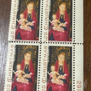 Vintage Christmas Stamps with Religious Art Set of 4 NEW